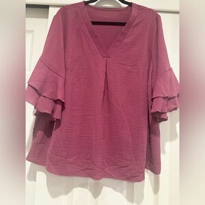 SHEIN Curve Mauve Ruffle Sleeve Blouse- Size 2XL